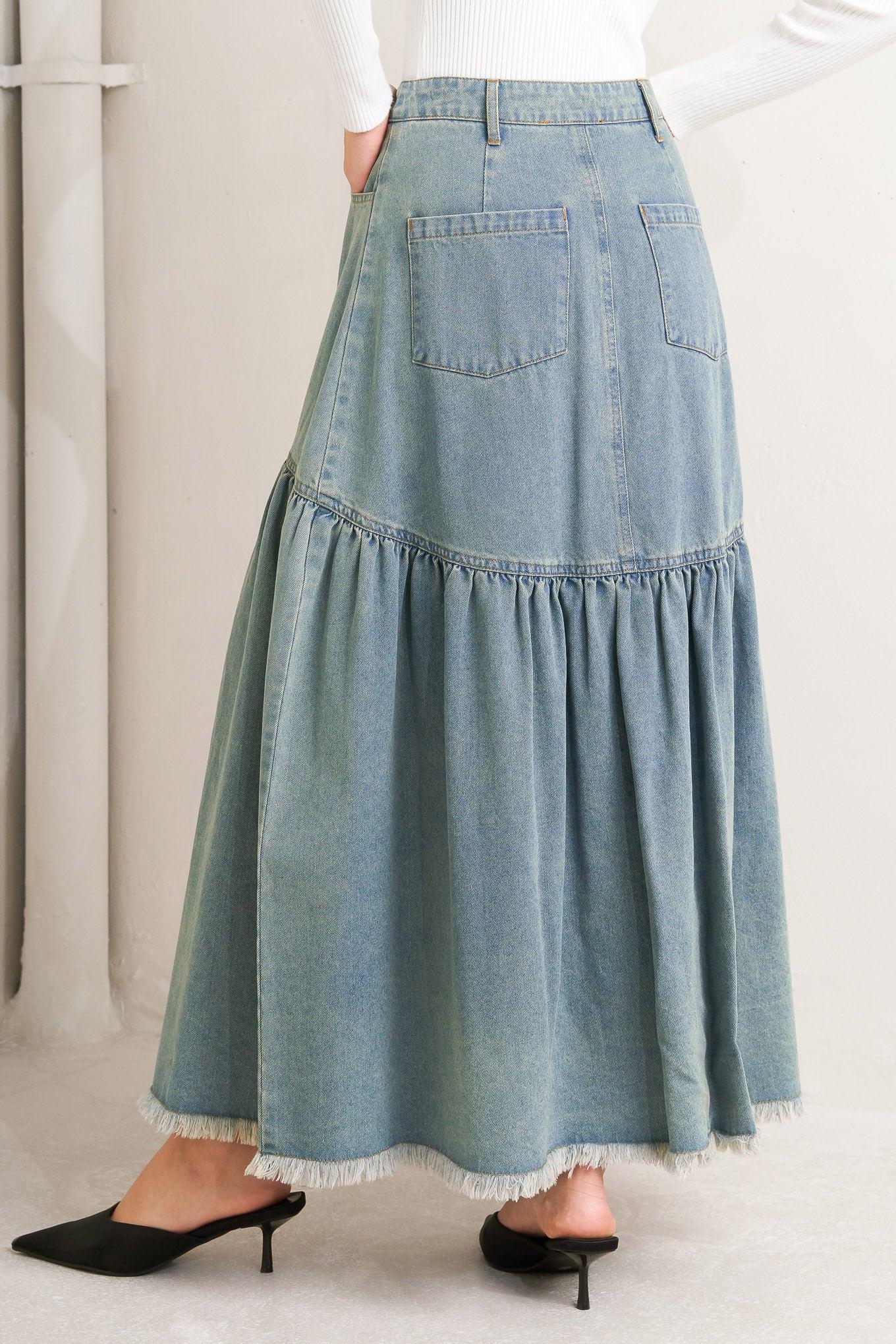 INTRICATE CHARM DENIM MIDI SKIRT Flying Tomato