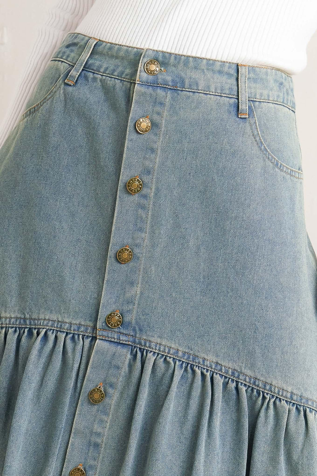 INTRICATE CHARM DENIM MIDI SKIRT Flying Tomato