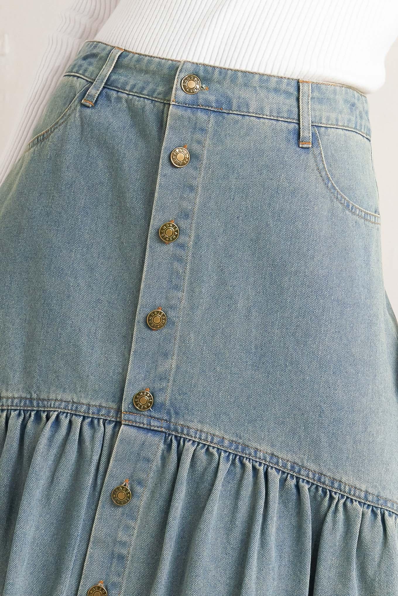 INTRICATE CHARM DENIM MIDI SKIRT Flying Tomato