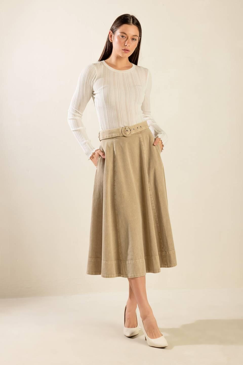 YOU KNOW IT TWILL MIDI SKIRT Flying Tomato