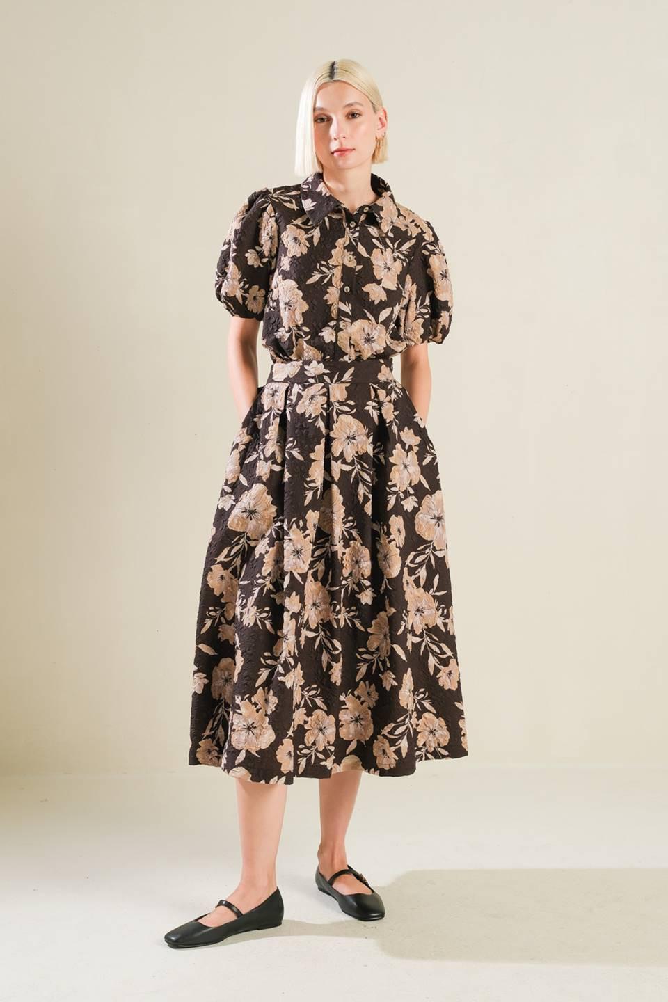 POSH PRESENCE WOVEN MIDI SKIRT Flying Tomato
