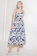 PLAIN OPTIMISM NAVY WOVEN MIDI SKIRT Flying Tomato