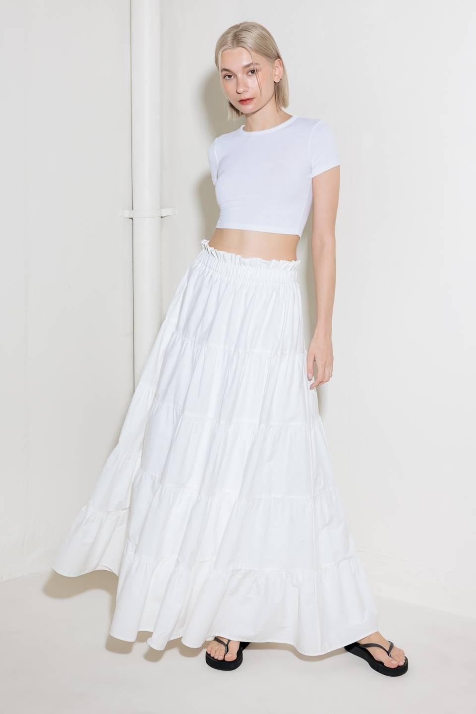SLOW DOWN IN WHITE WOVEN MAXI SKIRT Flying Tomato