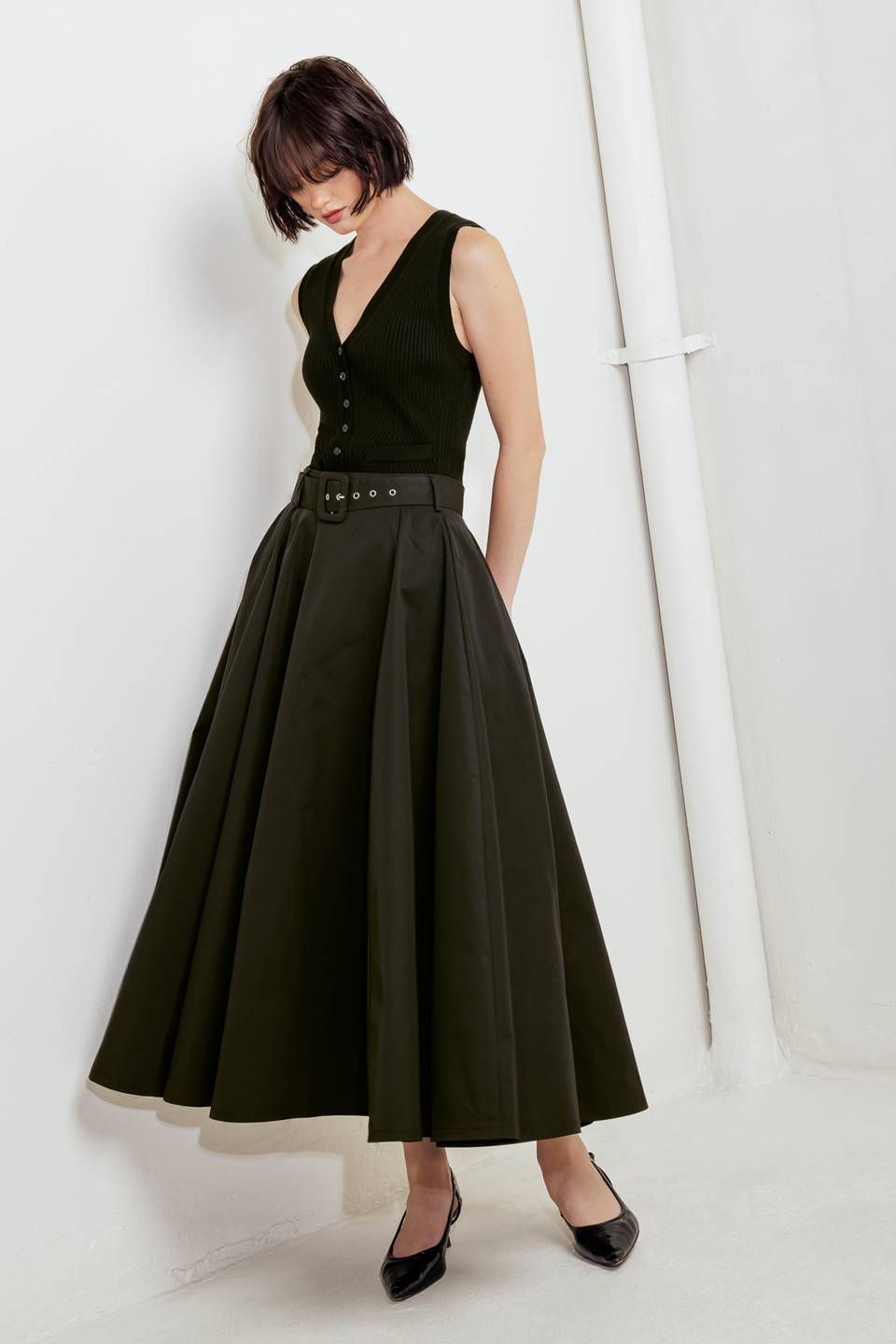 ROUGE ALLURE WOVEN FULL MIDI SKIRT Flying Tomato