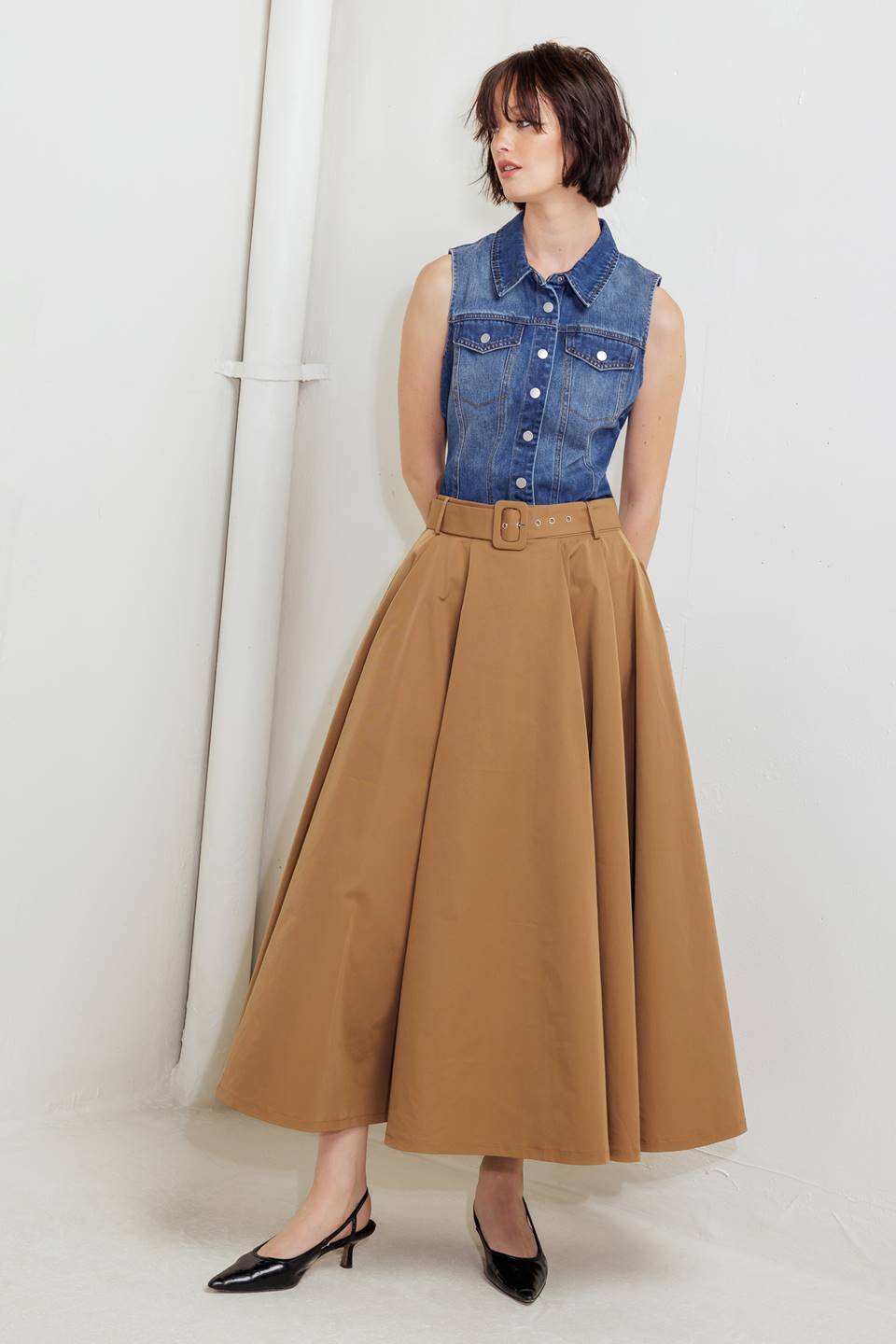 ROUGE ALLURE WOVEN FULL MIDI SKIRT Flying Tomato