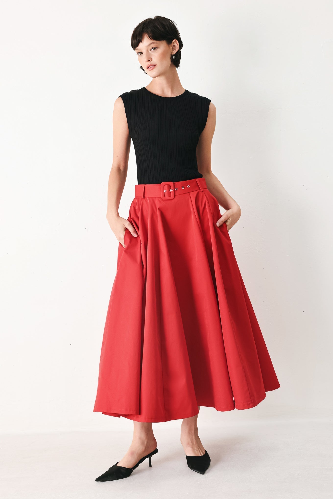 ROUGE ALLURE WOVEN FULL MIDI SKIRT Flying Tomato