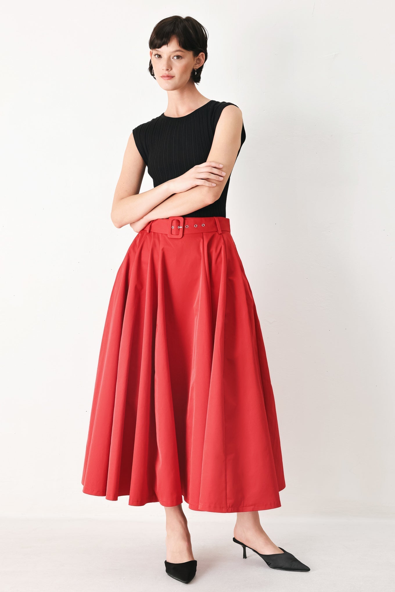 ROUGE ALLURE WOVEN FULL MIDI SKIRT Flying Tomato