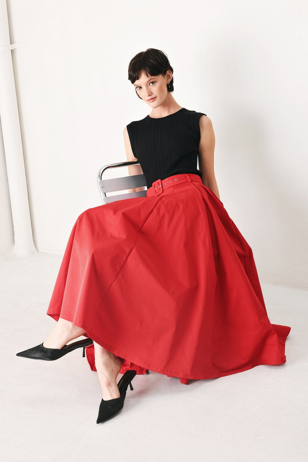 ROUGE ALLURE WOVEN FULL MIDI SKIRT Flying Tomato