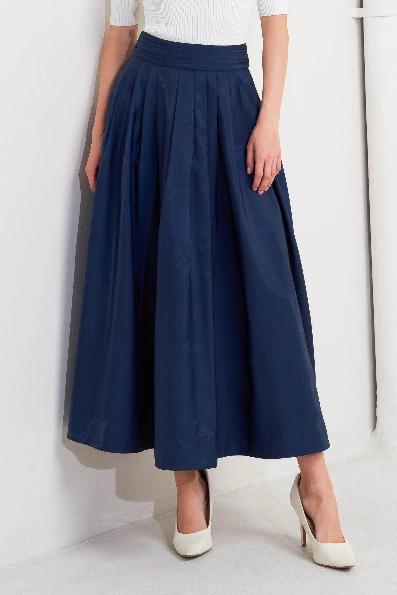 LUXE FLARE WOVEN PLEATED MIDI SKIRT Flying Tomato