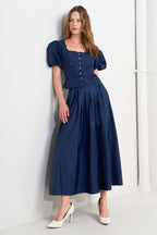LUXE FLARE WOVEN PLEATED MIDI SKIRT Flying Tomato