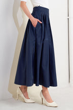 LUXE FLARE WOVEN PLEATED MIDI SKIRT Flying Tomato