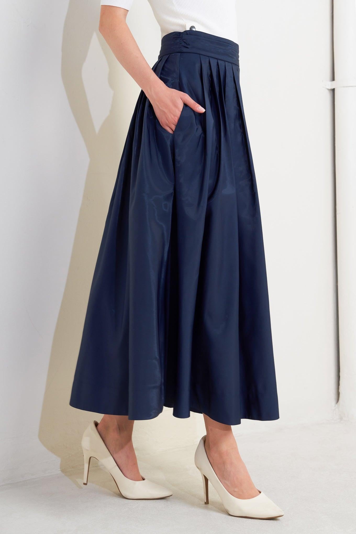 LUXE FLARE WOVEN PLEATED MIDI SKIRT Flying Tomato