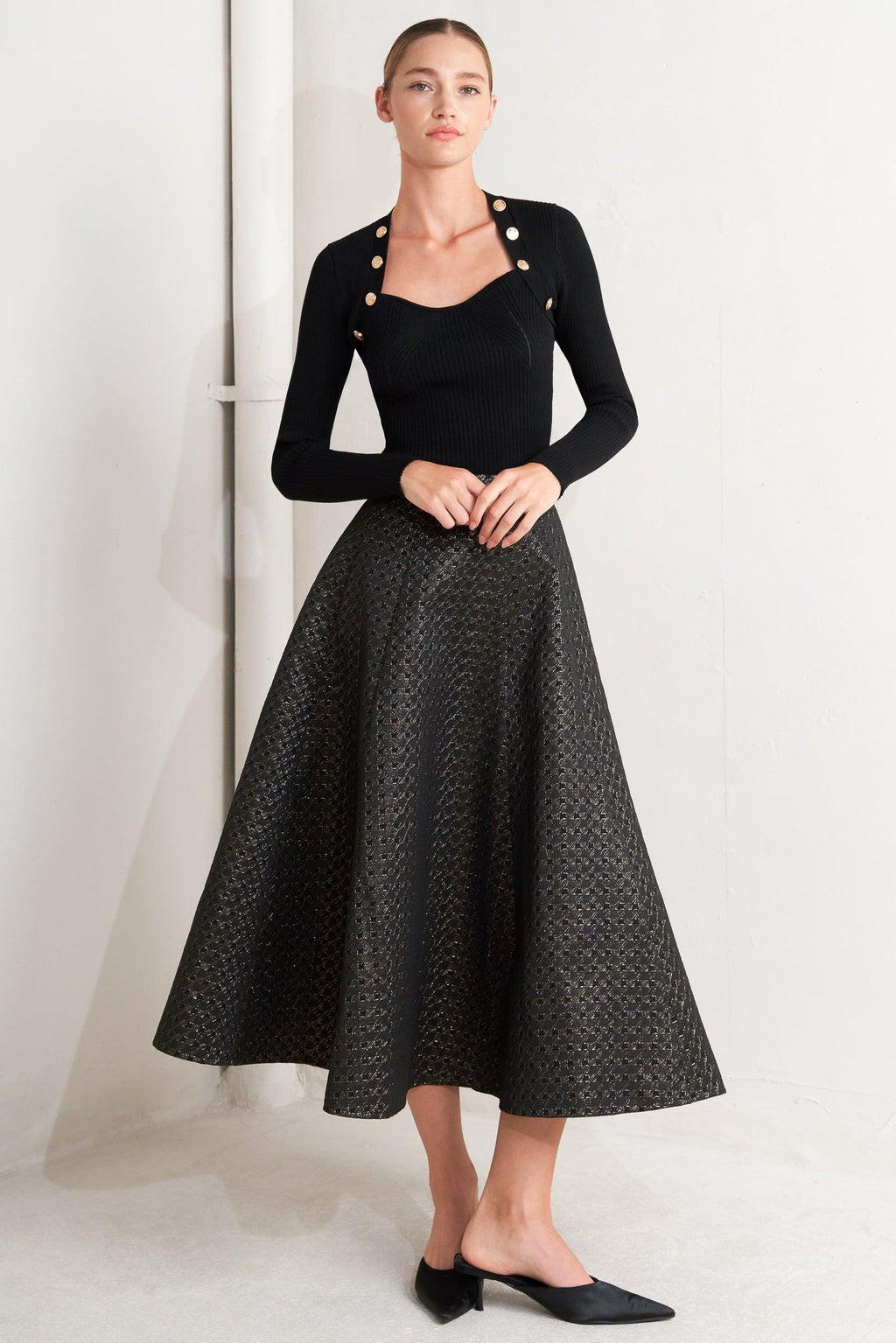 EVENING SCULPT METALLIC WOVEN CIRCLE SKIRT Flying Tomato