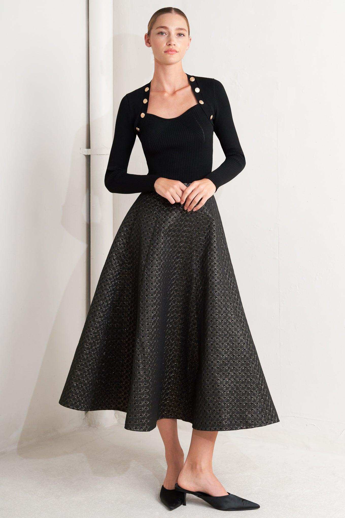 EVENING SCULPT METALLIC WOVEN CIRCLE SKIRT Flying Tomato
