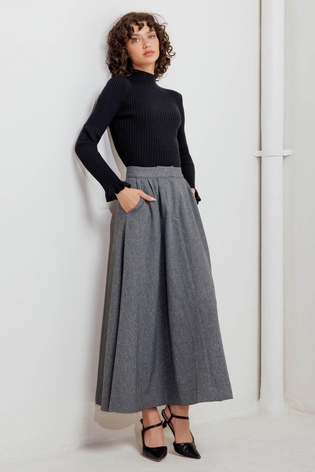 TIMELESS LOOK WOVEN MIDI CIRCLE SKIRT Flying Tomato