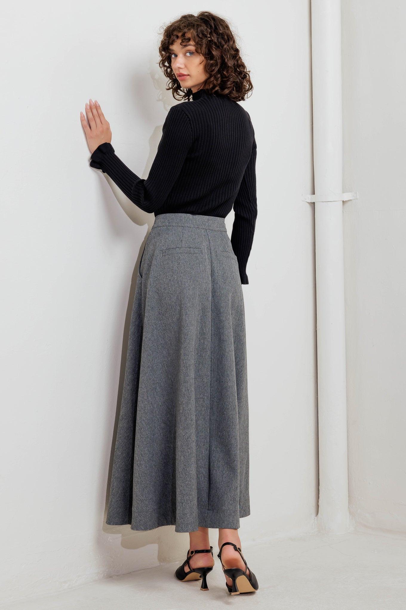 TIMELESS LOOK WOVEN MIDI CIRCLE SKIRT Flying Tomato