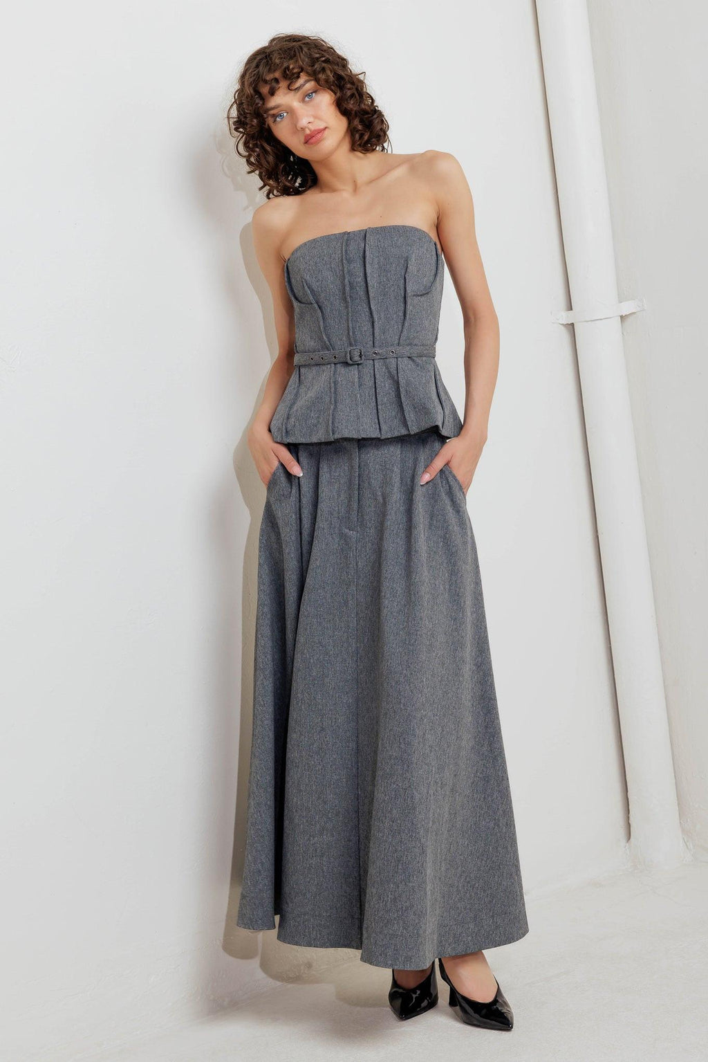 TIMELESS LOOK WOVEN MIDI CIRCLE SKIRT Flying Tomato