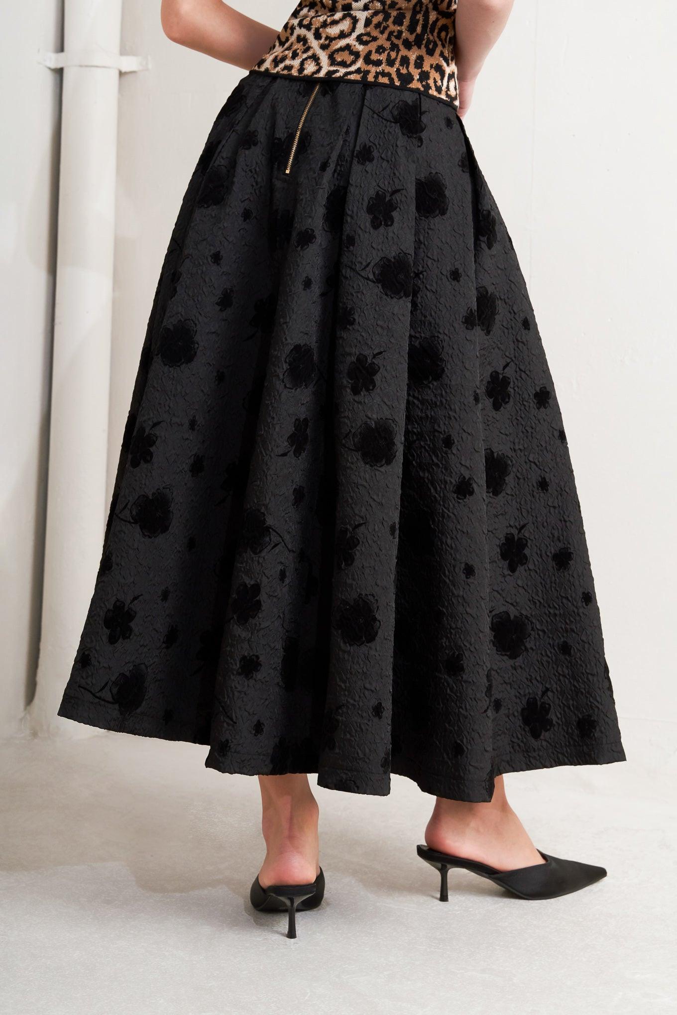 NOIR BLOOMING ROMANCE WOVEN FULL MIDI SKIRT Flying Tomato