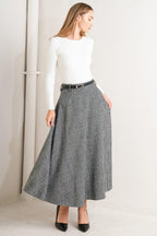 CITY CHECKLINE WOOLEN WOVEN MIDI SKIRT Flying Tomato