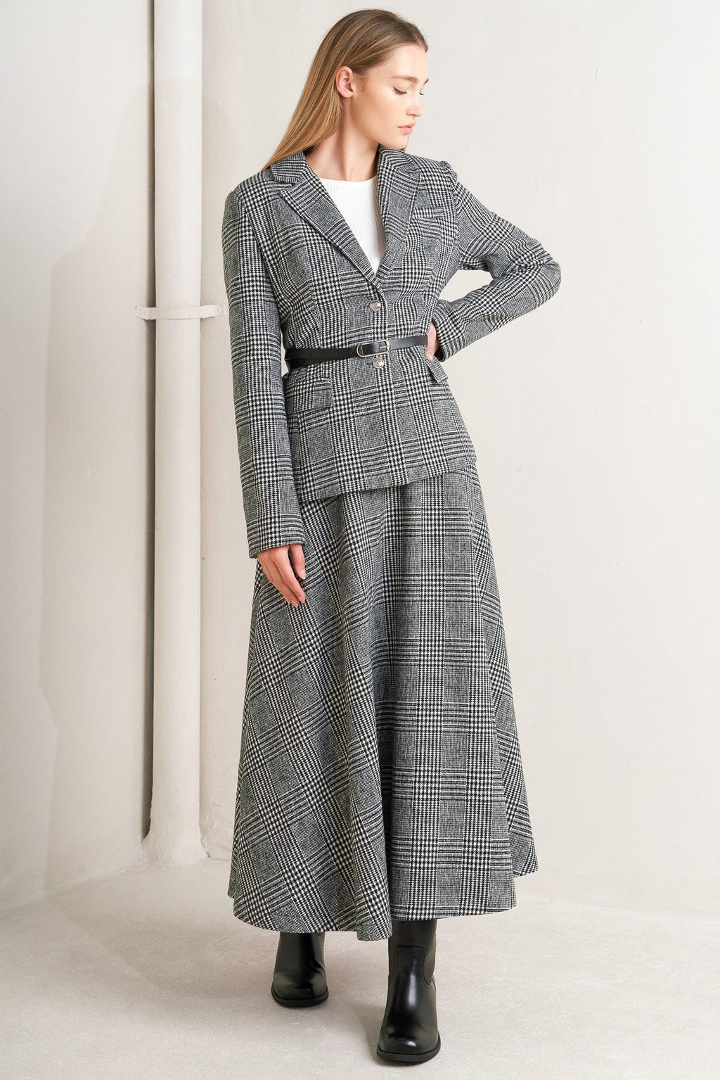 CITY CHECKLINE WOOLEN WOVEN MIDI SKIRT Flying Tomato