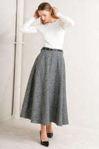 CITY CHECKLINE WOOLEN WOVEN MIDI SKIRT Flying Tomato