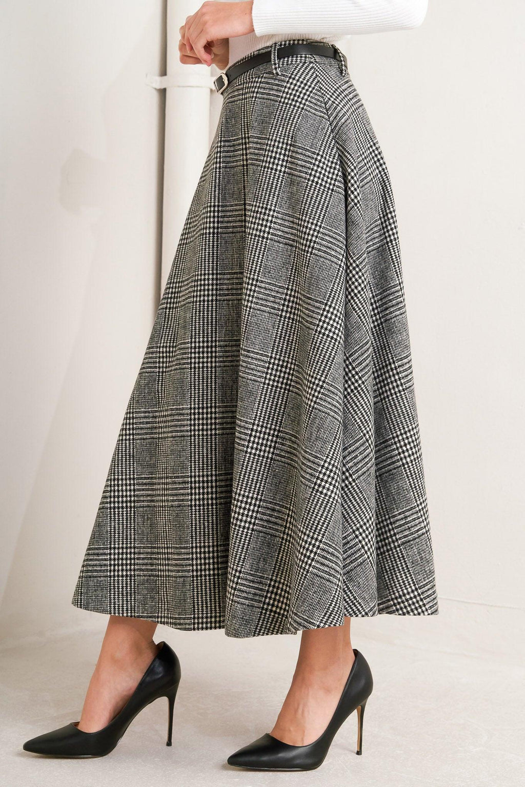 CITY CHECKLINE WOOLEN WOVEN MIDI SKIRT Flying Tomato
