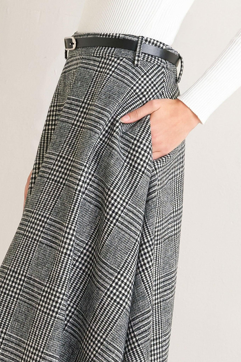 CITY CHECKLINE WOOLEN WOVEN MIDI SKIRT Flying Tomato