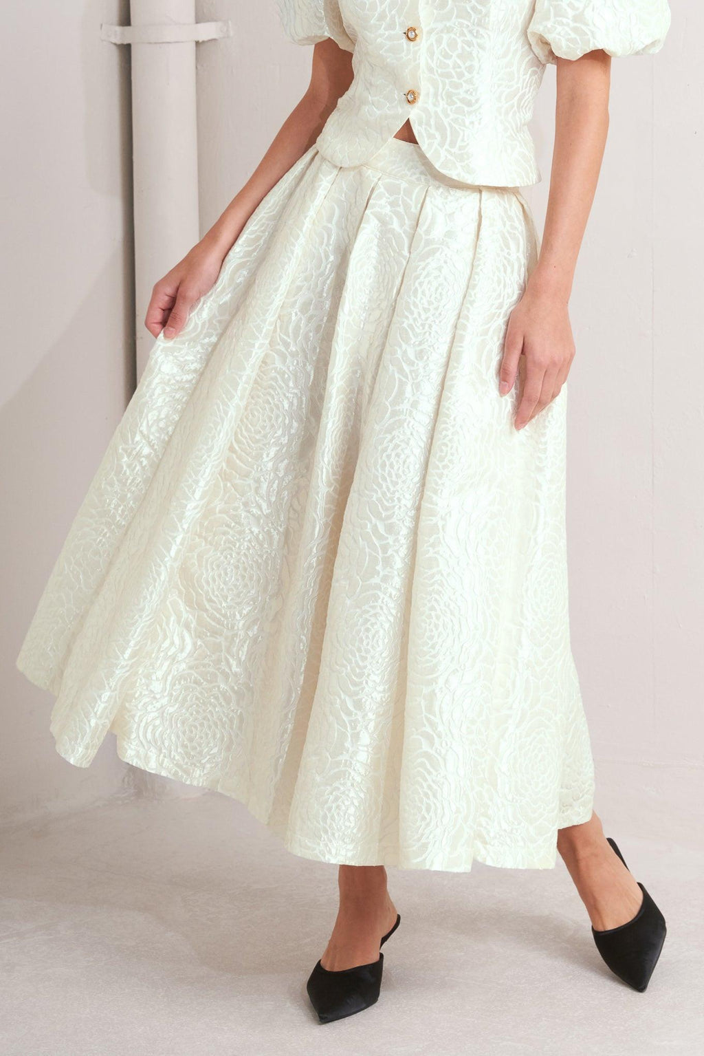ROSÉ TEXTURE WOVEN FULL MIDI SKIRT Flying Tomato