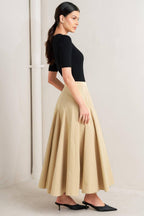 PALE FRAME WOVEN TAUPE CIRCLE SKIRT Flying Tomato
