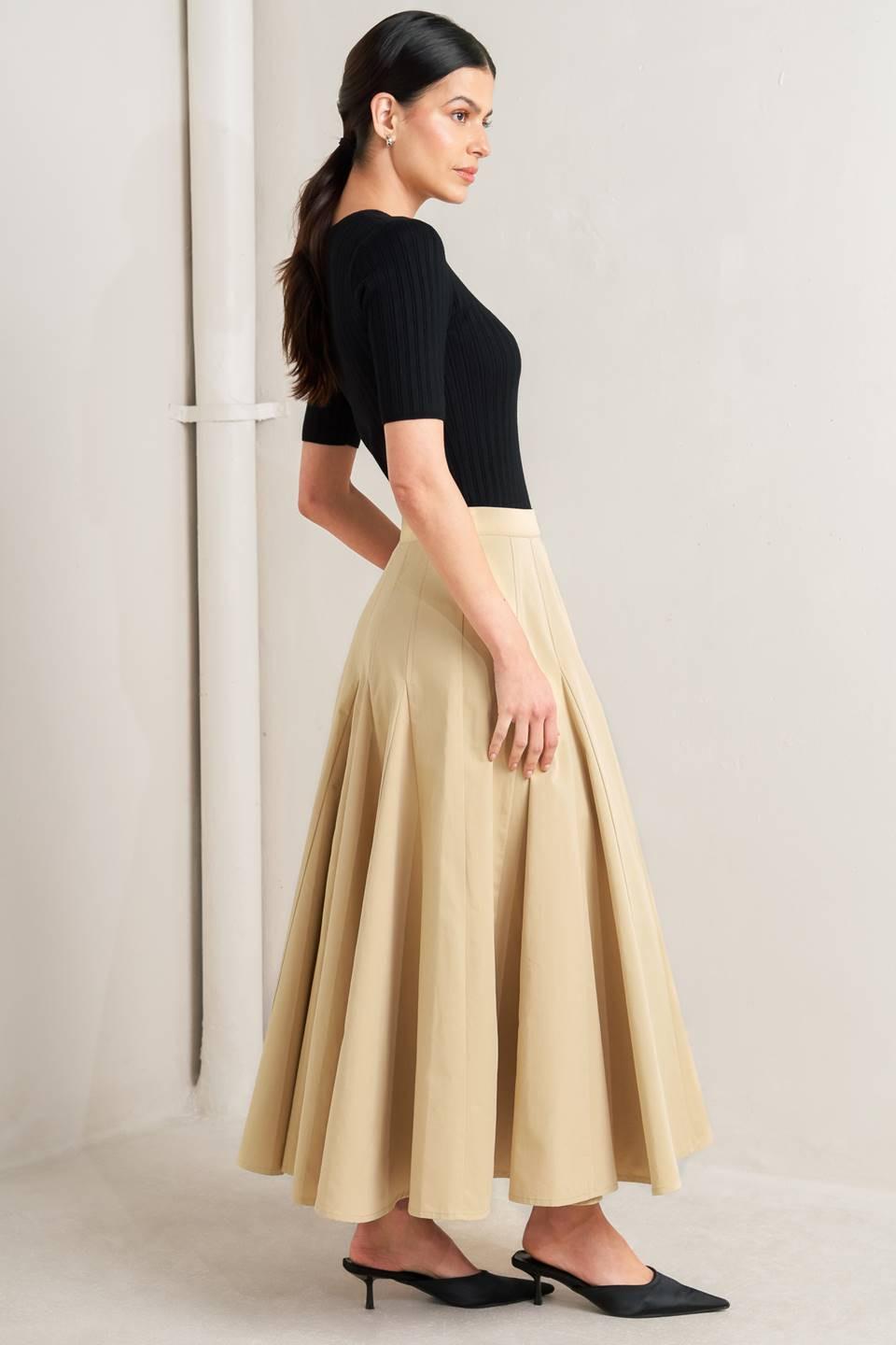 PALE FRAME WOVEN TAUPE CIRCLE SKIRT Flying Tomato