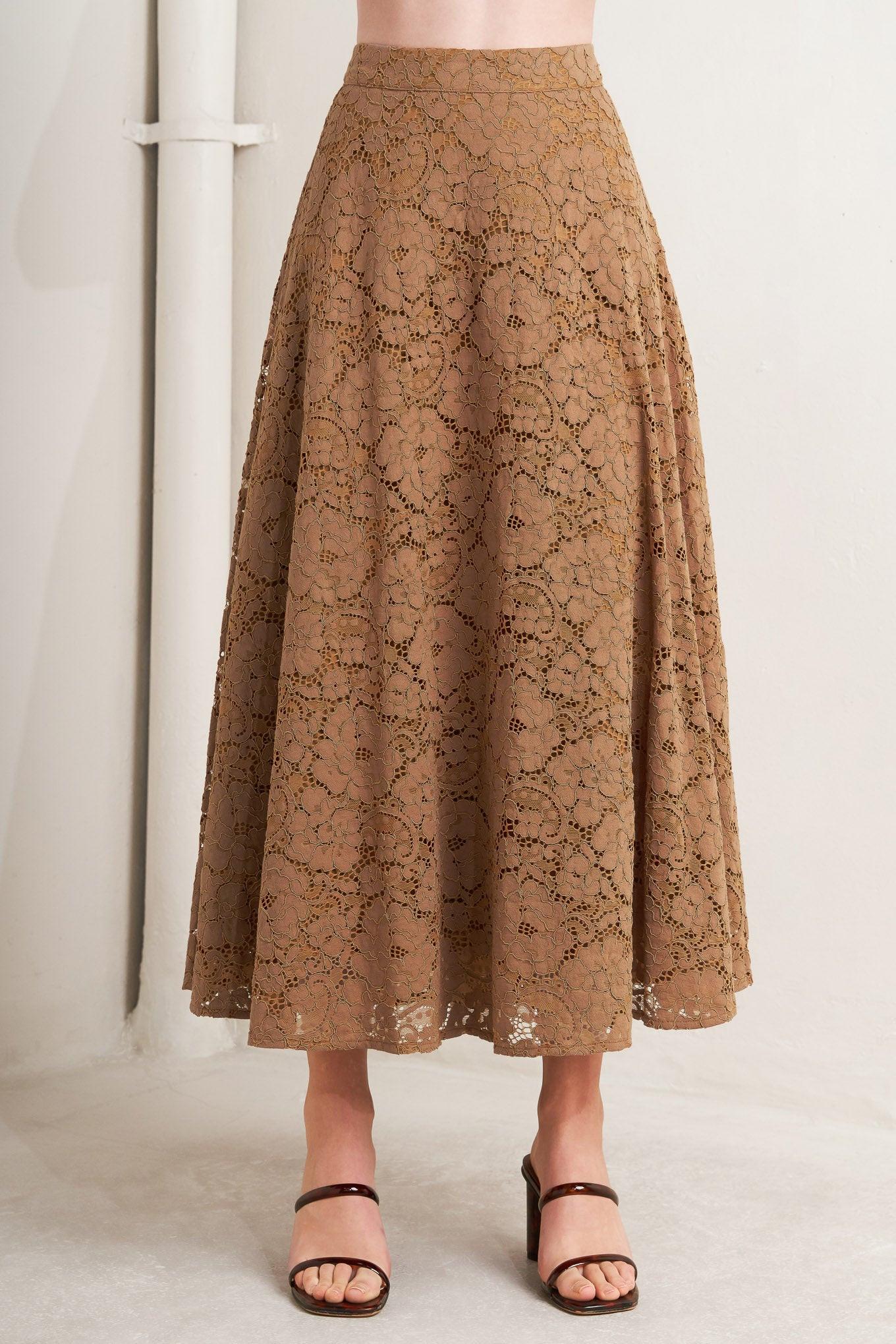 PURELY ROMANTIC WOVEN LACE MIDI SKIRT Flying Tomato
