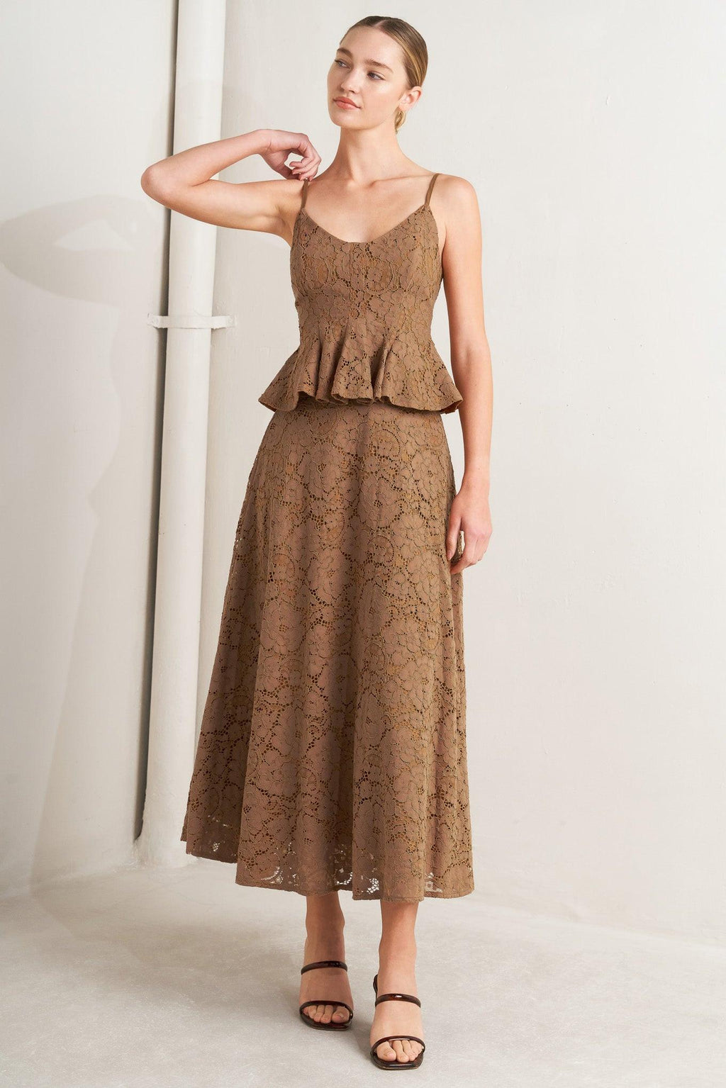 PURELY ROMANTIC WOVEN LACE MIDI SKIRT Flying Tomato