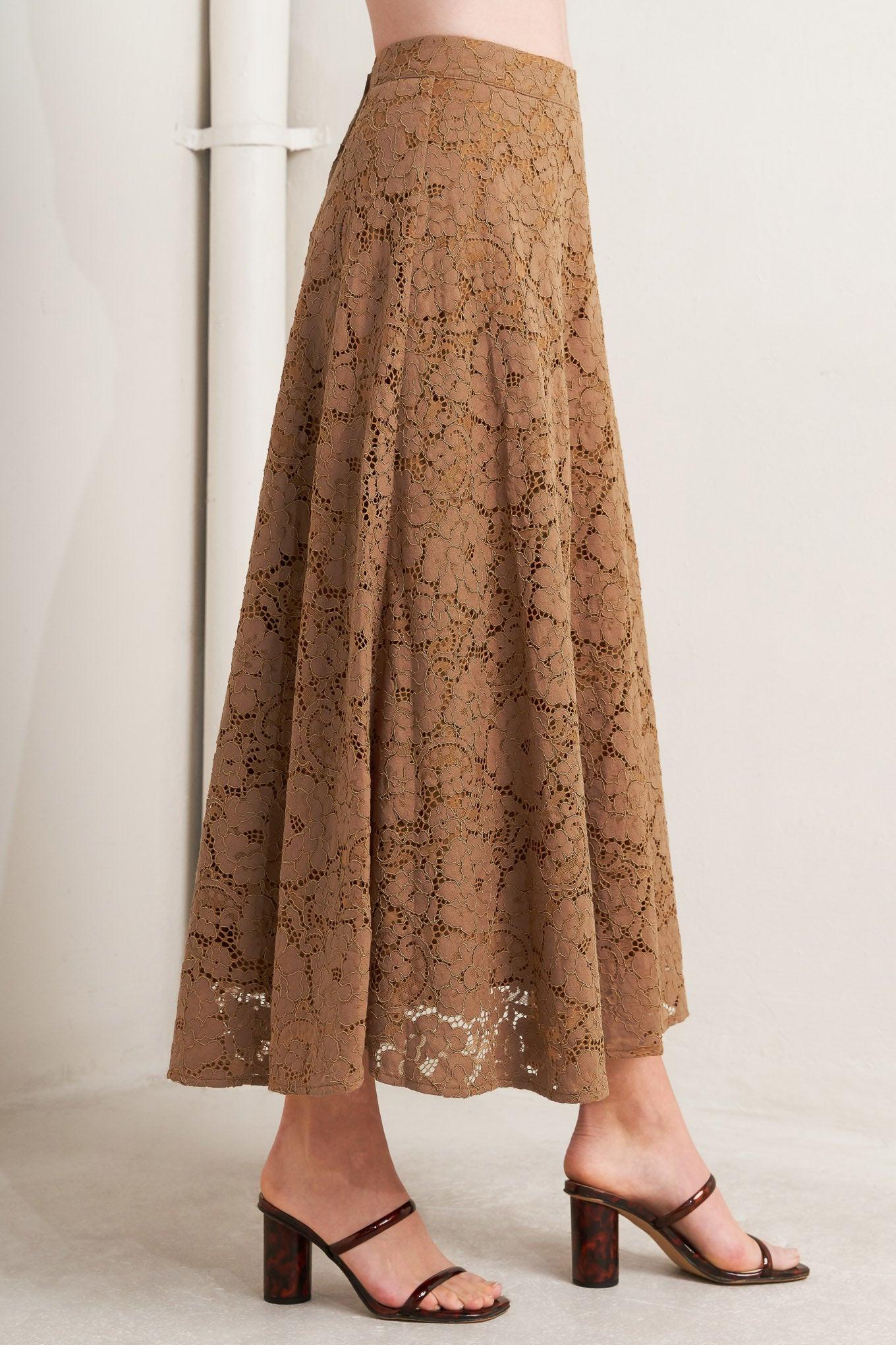 PURELY ROMANTIC WOVEN LACE MIDI SKIRT Flying Tomato