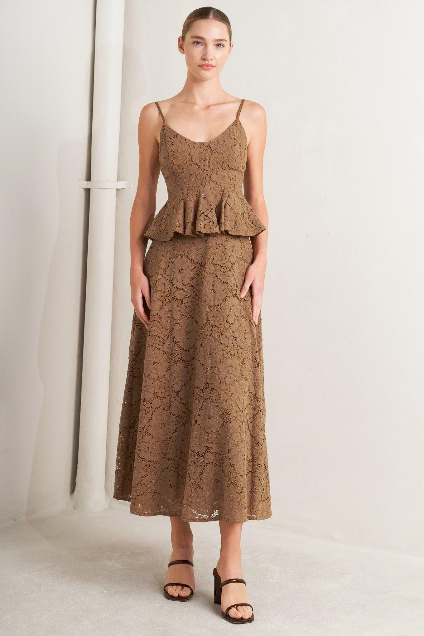 PURELY ROMANTIC WOVEN LACE MIDI SKIRT Flying Tomato