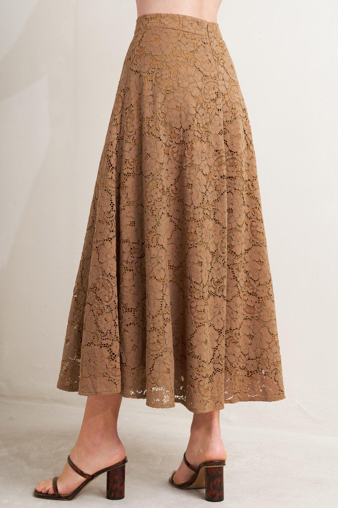 PURELY ROMANTIC WOVEN LACE MIDI SKIRT Flying Tomato