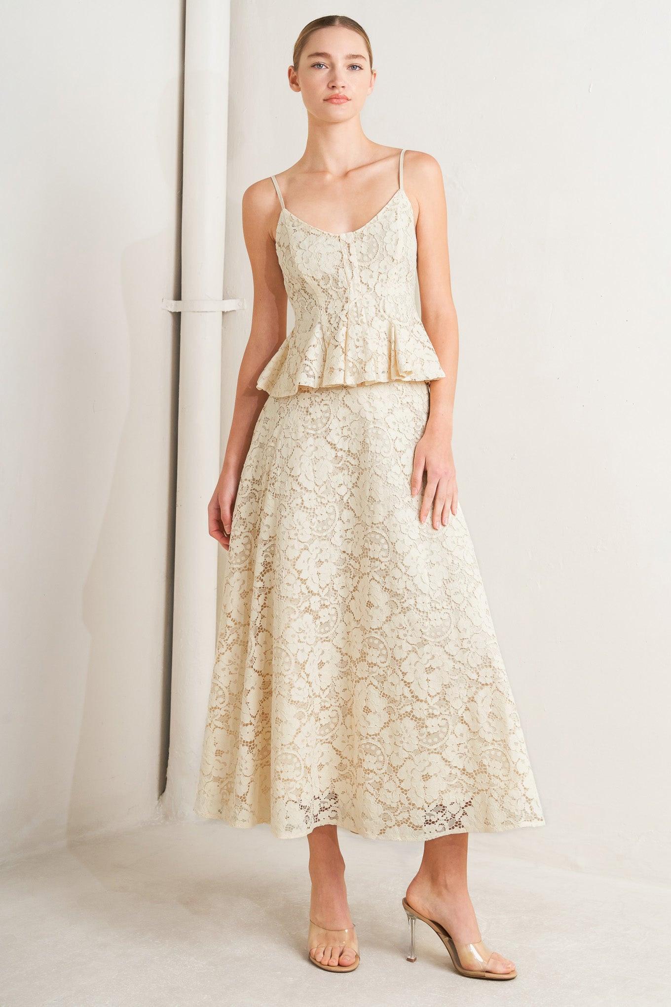 PURELY ROMANTIC WOVEN LACE MIDI SKIRT Flying Tomato