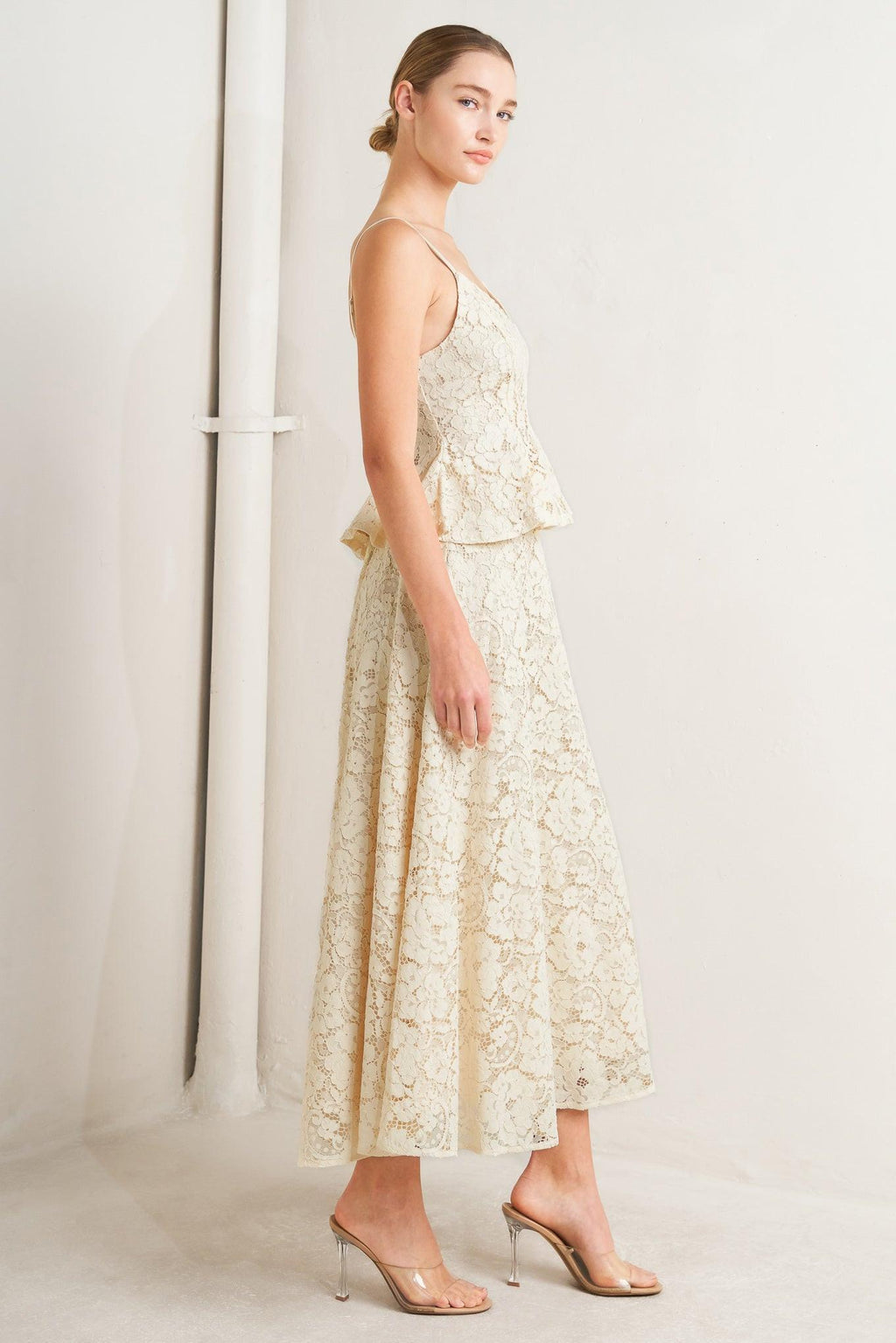 PURELY ROMANTIC WOVEN LACE MIDI SKIRT Flying Tomato