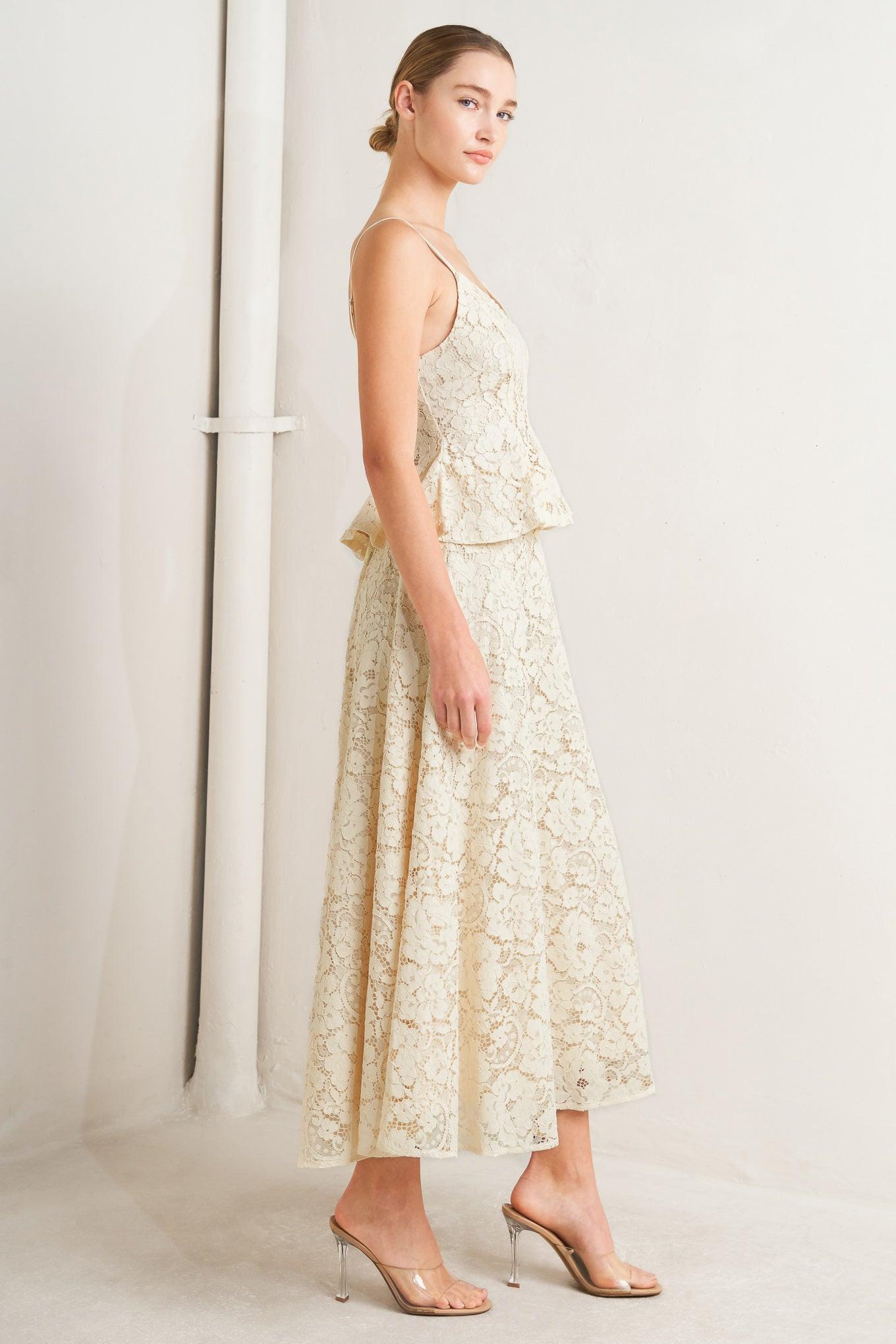 PURELY ROMANTIC WOVEN LACE MIDI SKIRT Flying Tomato