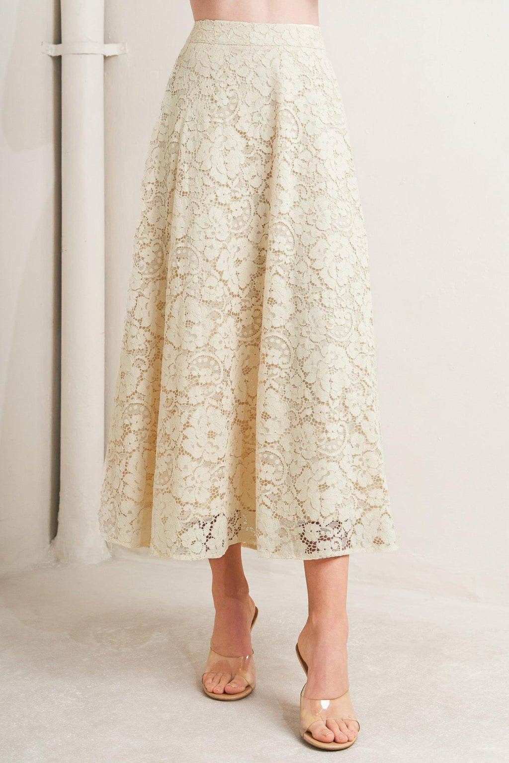 PURELY ROMANTIC WOVEN LACE MIDI SKIRT Flying Tomato