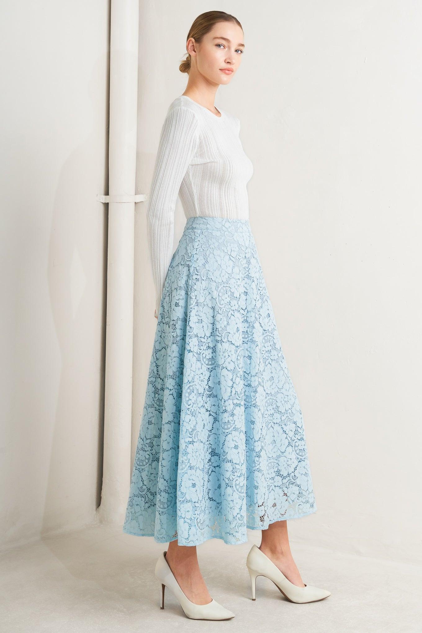 PURELY ROMANTIC WOVEN LACE MIDI SKIRT Flying Tomato