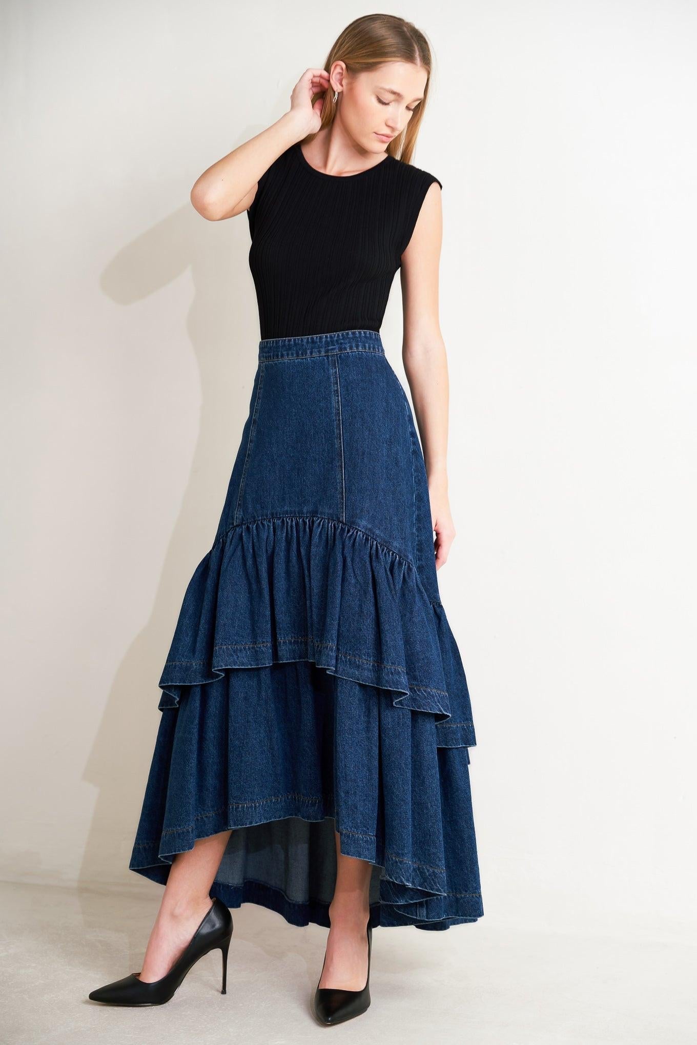 [PREORDER] SUNDAY STROLL DENIM MAXI SKIRT Flying Tomato