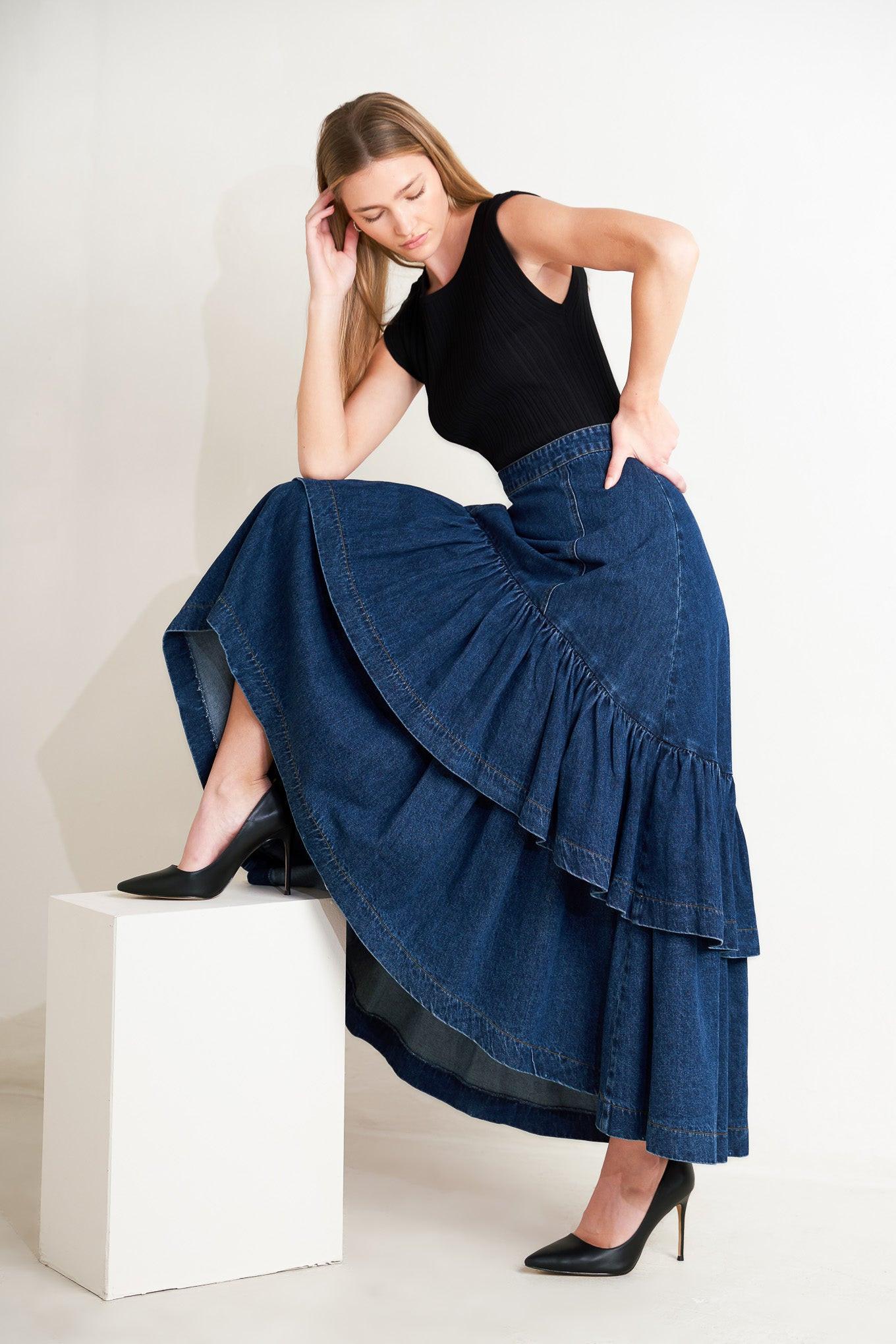 [PREORDER] SUNDAY STROLL DENIM MAXI SKIRT Flying Tomato
