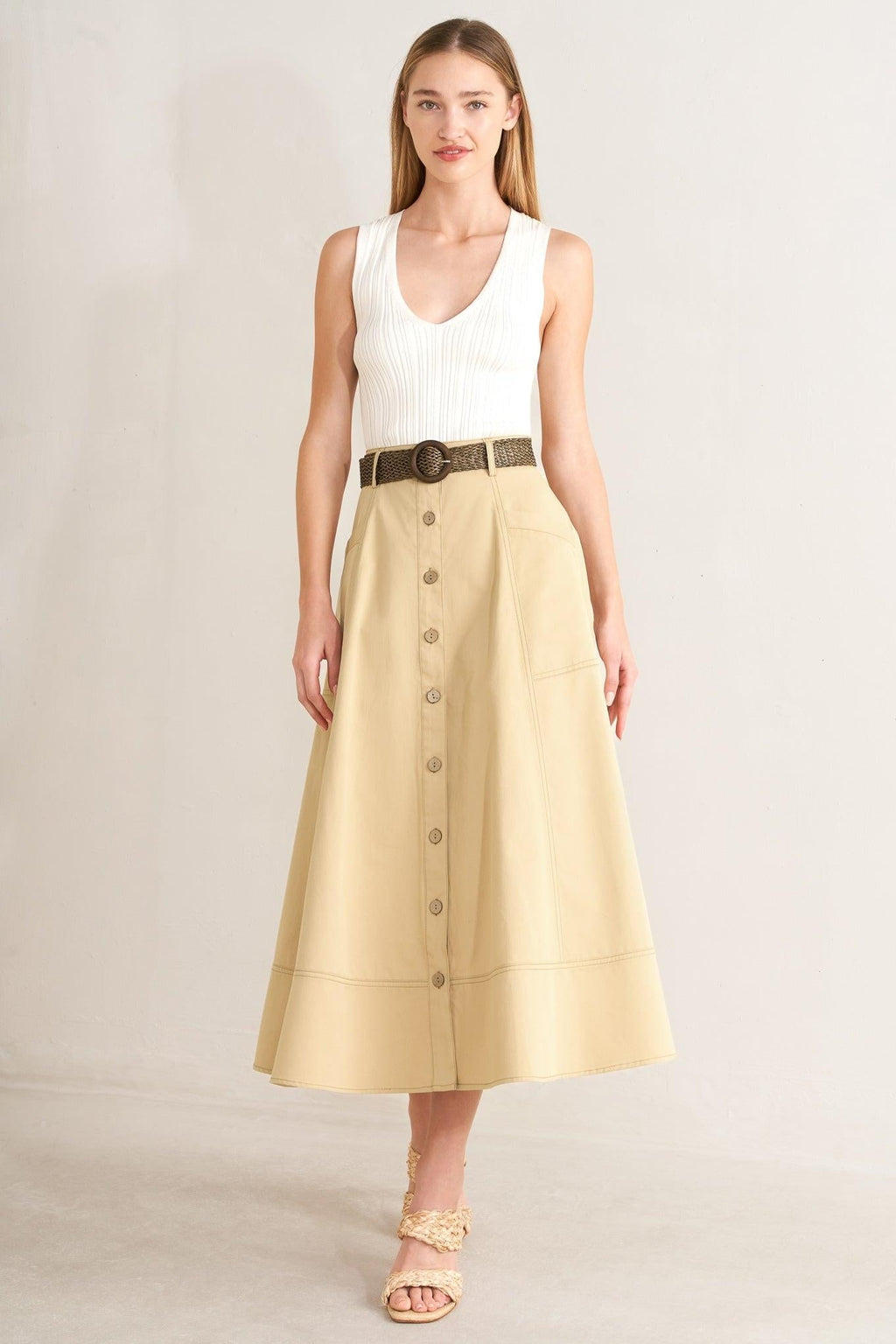 SAND BREEZE WOVEN MIDI SKIRT Flying Tomato