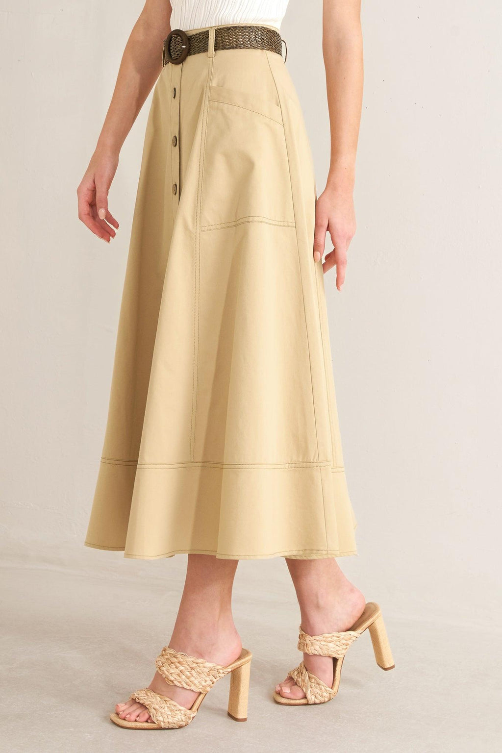 SAND BREEZE WOVEN MIDI SKIRT Flying Tomato