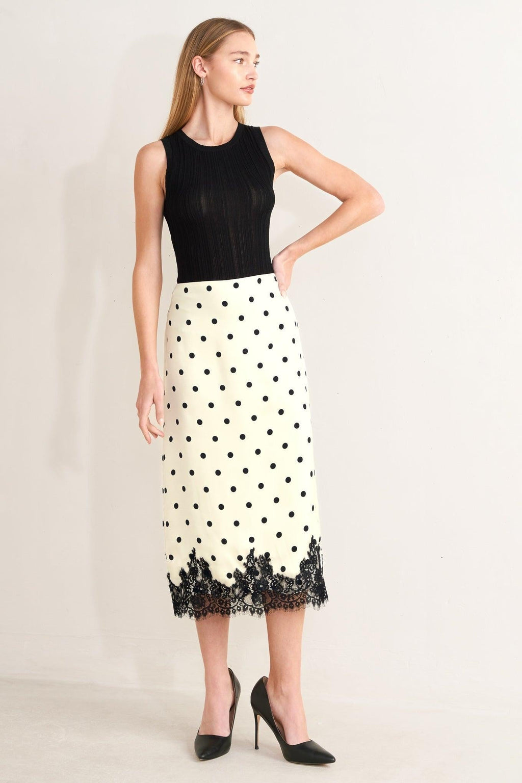 PARIS POLKA WOVEN MIDI PENCIL SKIRT Flying Tomato