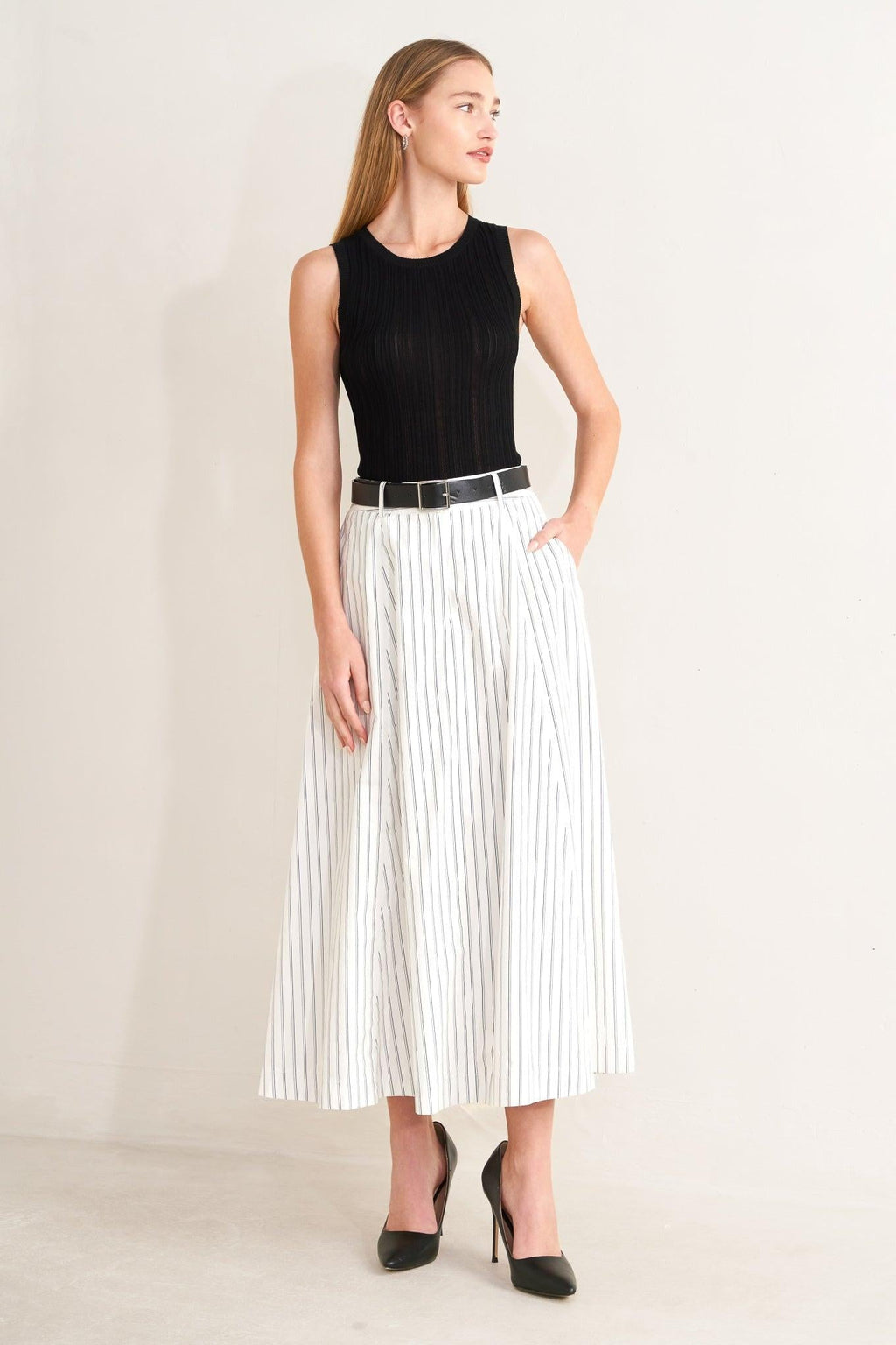 UPTOWN STRIPE WOVEN MDI CIRCLE SKIRT Flying Tomato