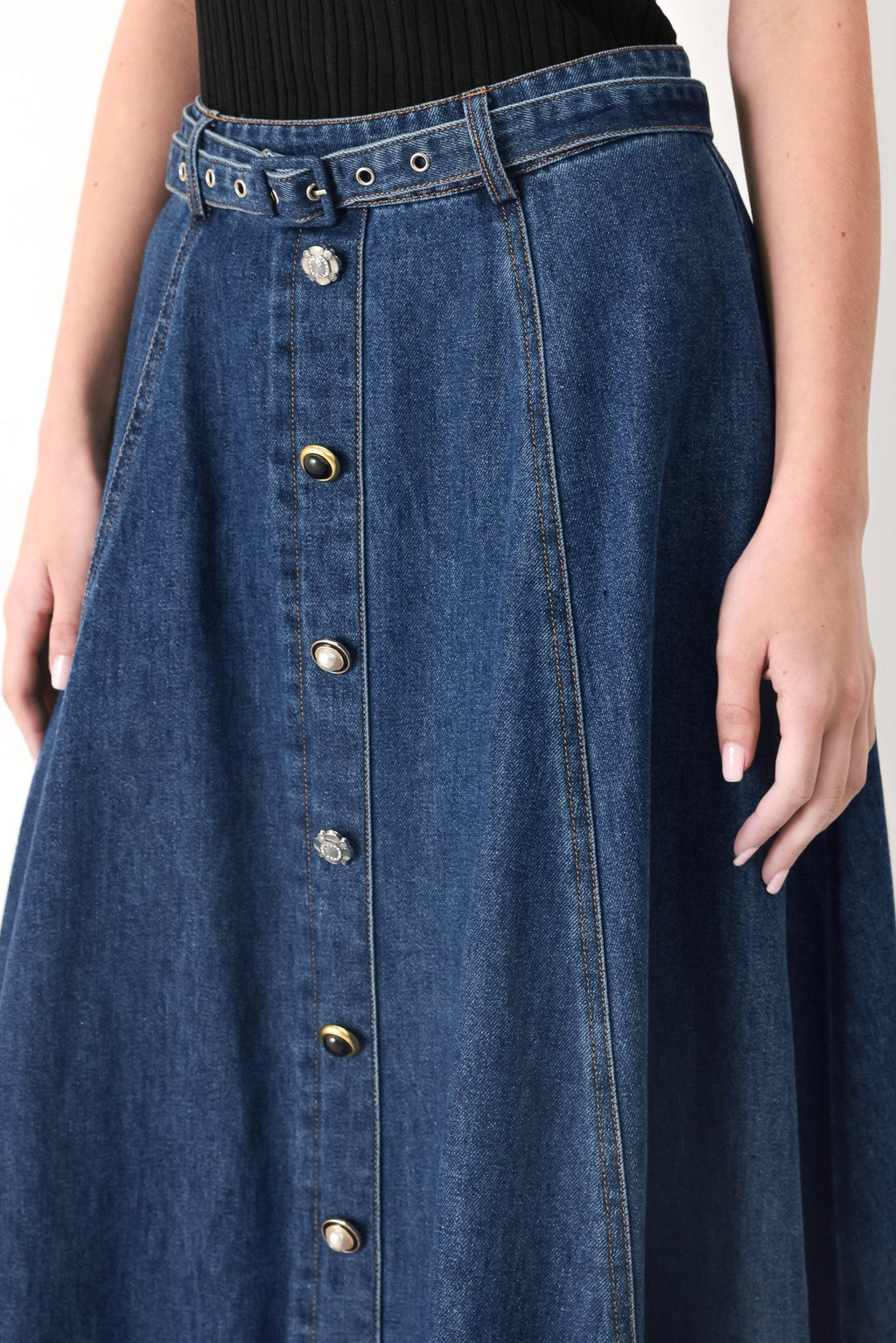 SWEET TALKER DENIM CIRCLE MIDI SKIRT Flying Tomato