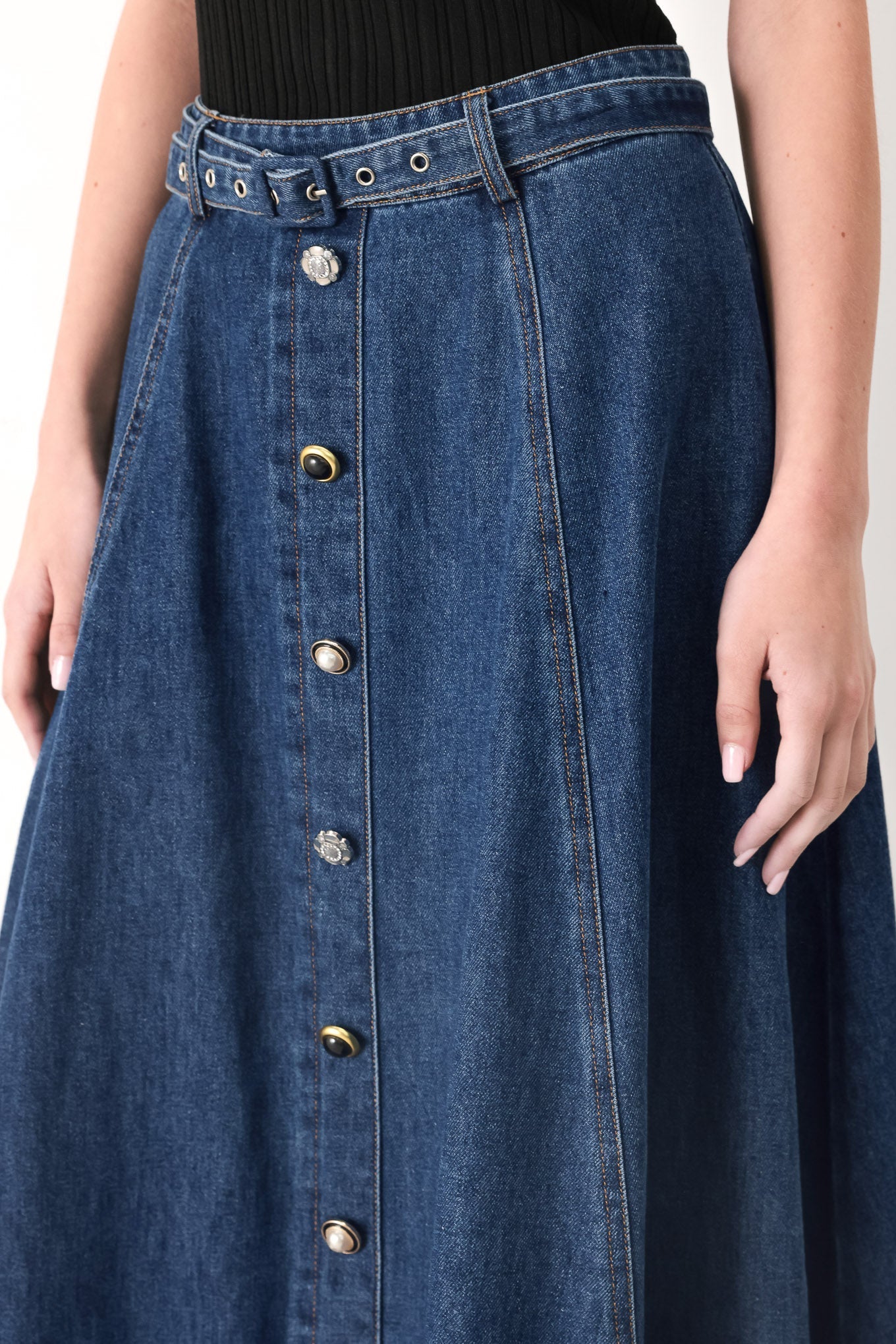 SWEET TALKER DENIM CIRCLE MIDI SKIRT Flying Tomato