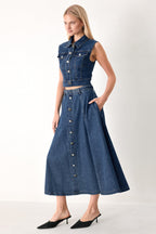 SWEET TALKER DENIM CIRCLE MIDI SKIRT Flying Tomato