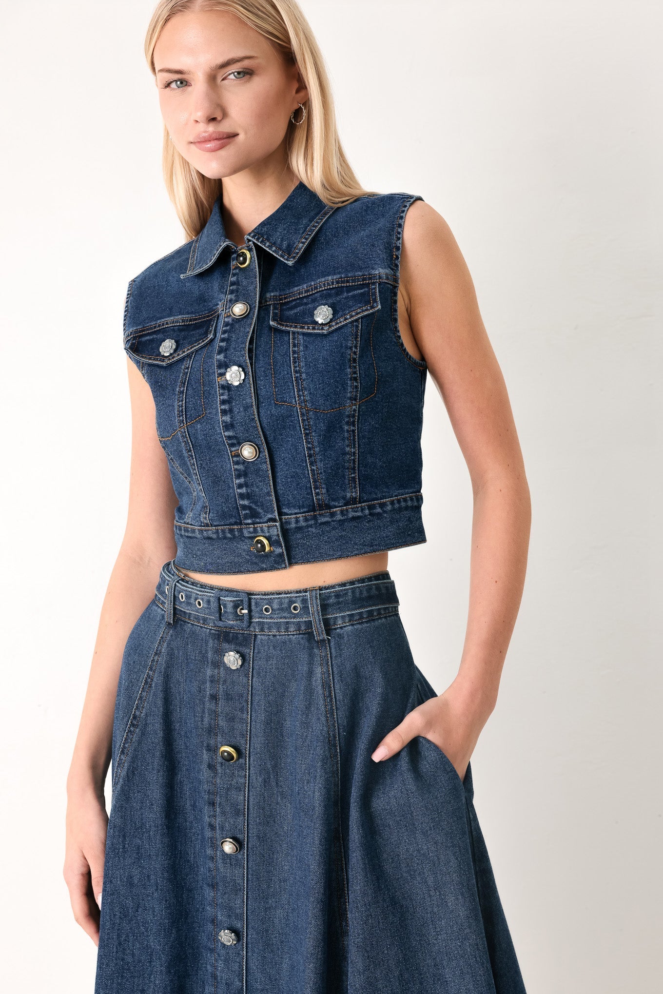 SWEET TALKER DENIM CIRCLE MIDI SKIRT Flying Tomato